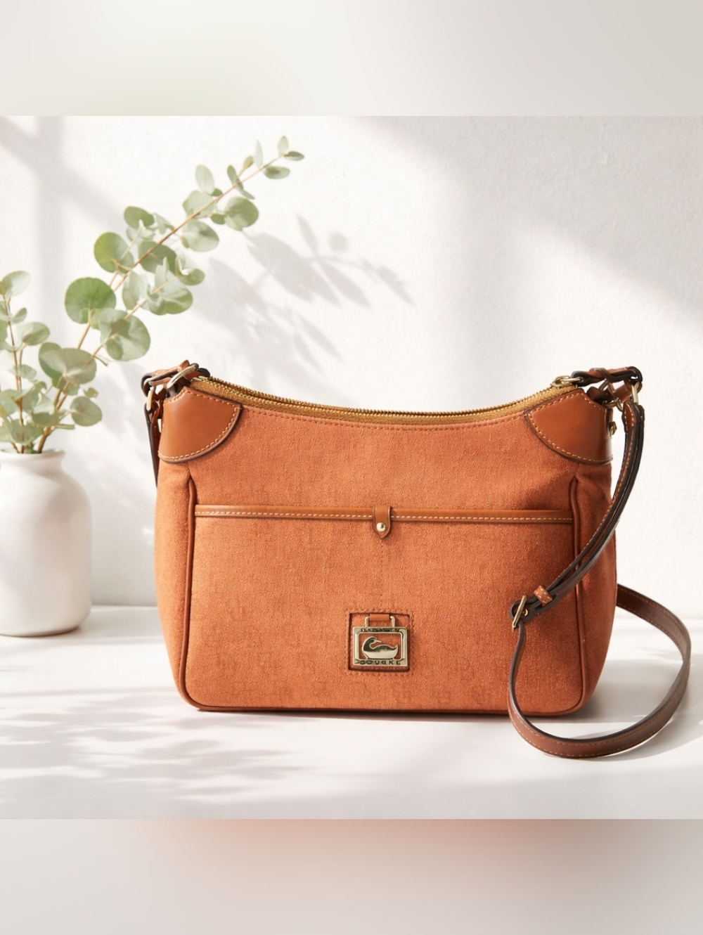 Dooney & Bourke Rust Canvas Crossbody with Brown Leather Trim